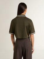 Women's cropped polo in military-green jersey with embroidery - Image 4