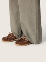 Women's Cruise loafers in brown waxed suede with dove gray hiking laces - Image 3