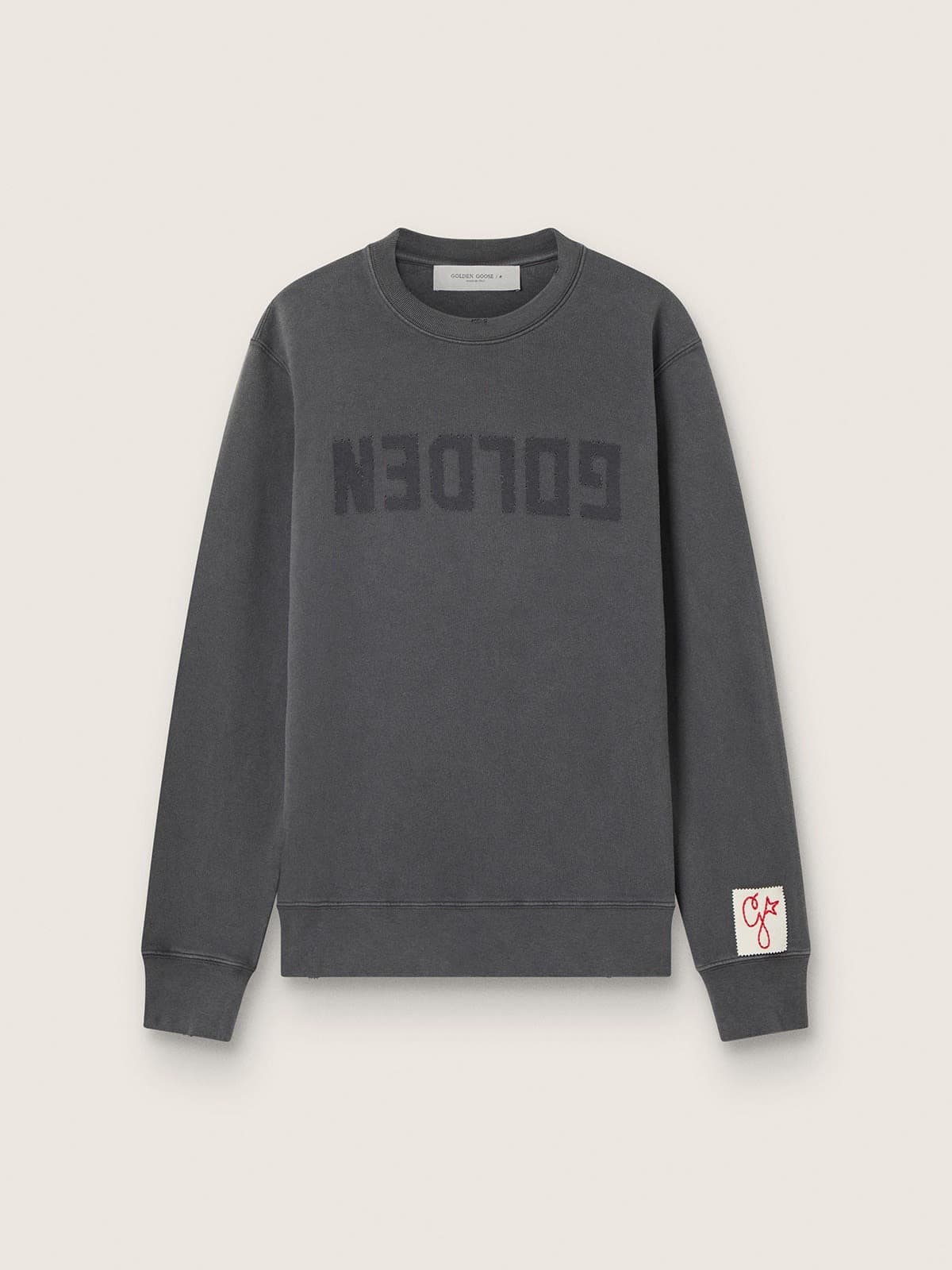 b17e349655f6ef6014c8e7db9526955de29916fced81ae17a97621714bff348f Men's gray sweatshirt with logo and distressed treatment - Image 1