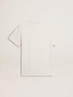 Women's worn-white cotton T-shirt with black lettering - Image 3