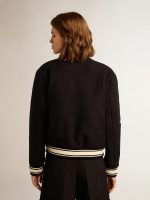 Women's bomber jacket in dark blue wool with white details - Image 4