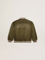 Kids military-green nylon bomber jacket with lettering on the back - Image 9