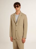 Men's beige pinstripe single-breasted jacket with an oversized fit - Image 2