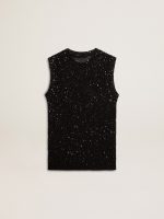 Black mesh knit top with sequins and contrasting details - Image 2