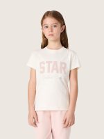 Girls' white cotton T-shirt with pink print - Image 5