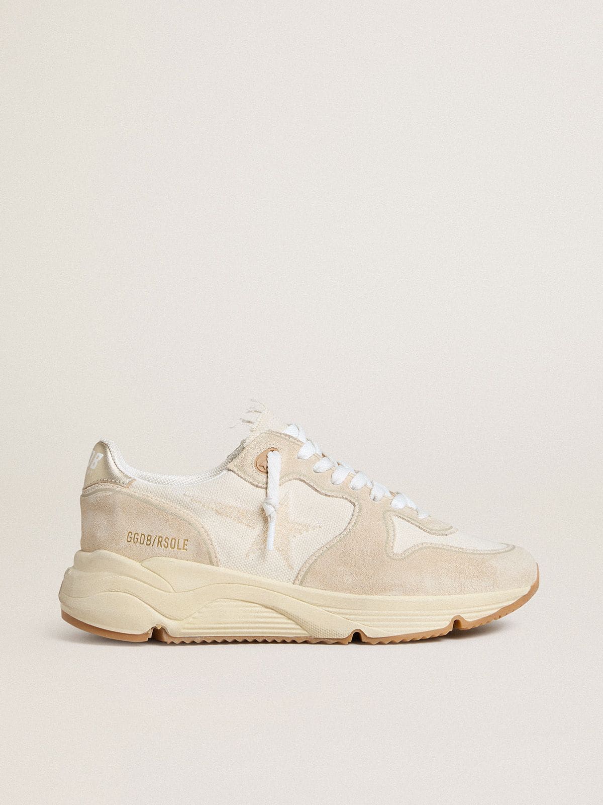 b485d2c04407084fb89d690788073461506be6f3ccb54a0d8900f717e4f1cba5 Women's Running Sole in canvas with beige star and platinum metallic leather heel tab - Image 1