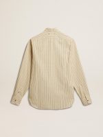 Men's ecru cotton shirt with narrow black stripes - Image 6