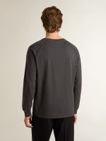 Men's T-shirt in anthracite-colored cotton with print on the chest - Image 4