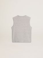 Women's gray sleeveless T-shirt with yellow print - Image 6