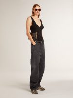 Women's distressed black cotton jeans with front patches - Image 6