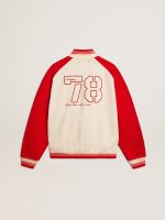Bomber jacket in worn white and red with embroidery - Image 7