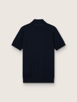 Men's short-sleeved polo shirt in navy-blue merino wool - Image 2