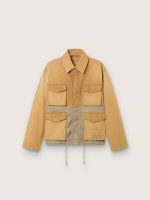 Unisex safari jacket in beige and military-green cotton with maxi pockets
