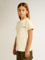 Girls' cotton T-shirt in worn white with red embroidery on the chest - Image 2