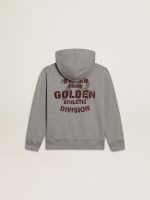 Gray melange hooded sweatshirt with print on the back - Image 6