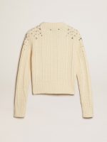 Women's cropped worn-white sweater with decorative crystals - Image 6