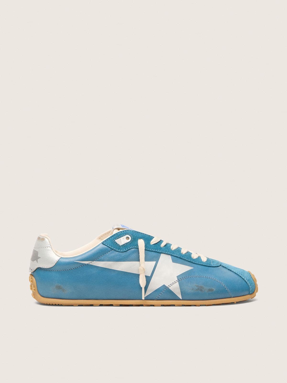 b6b2ab19da781206a0eda31b6228e4f119c6b52a8cfe409db59d6db07e0693ae Men's Marathon Speed in blue nappa with printed star and silver leather heel tab - Image 1