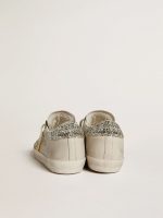 Women's Super-Star in ivory nappa leather with platinum glitter star and heel tab - Image 4