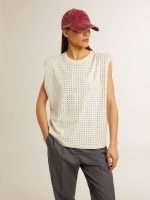 Aged white sleeveless T-shirt embellished with crystals - Image 2