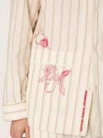 Unisex shirt in ecru and sand striped cotton and linen with embroidery - Image 5