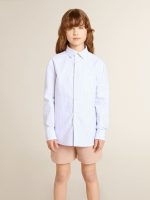 Boys' shirt in light blue and white striped cotton with embroidered logo - Image 2