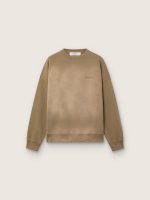 Unisex sweatshirt in military-green bleached-look cotton with embroidered logo