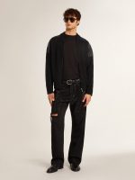Men's black merino wool jacket with leather patches - Image 3