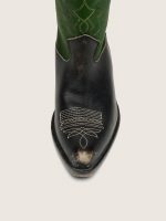 Women's high Wish Star boots in black leather with green leather leg and white embroidery - Image 4