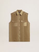 Women's shirt dress in sand-colored denim with military details