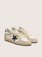 Women's Ball Star LTD in white leather and light grey suede with dark blue star Skins - Image 2