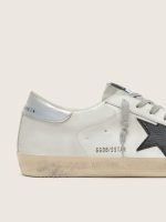 Men's Super-Star in white leather with black nubuck star and silver metallic leather heel tab - Image 4