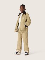 Kids' padded jacket in beige cotton with embroidery and patch - Image 3