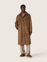 Unisex trench coat in brown waxed twill with leather details - Image 4