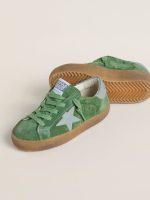 Junior Super-Star in green suede with baby blue star and heel tab - Image 3