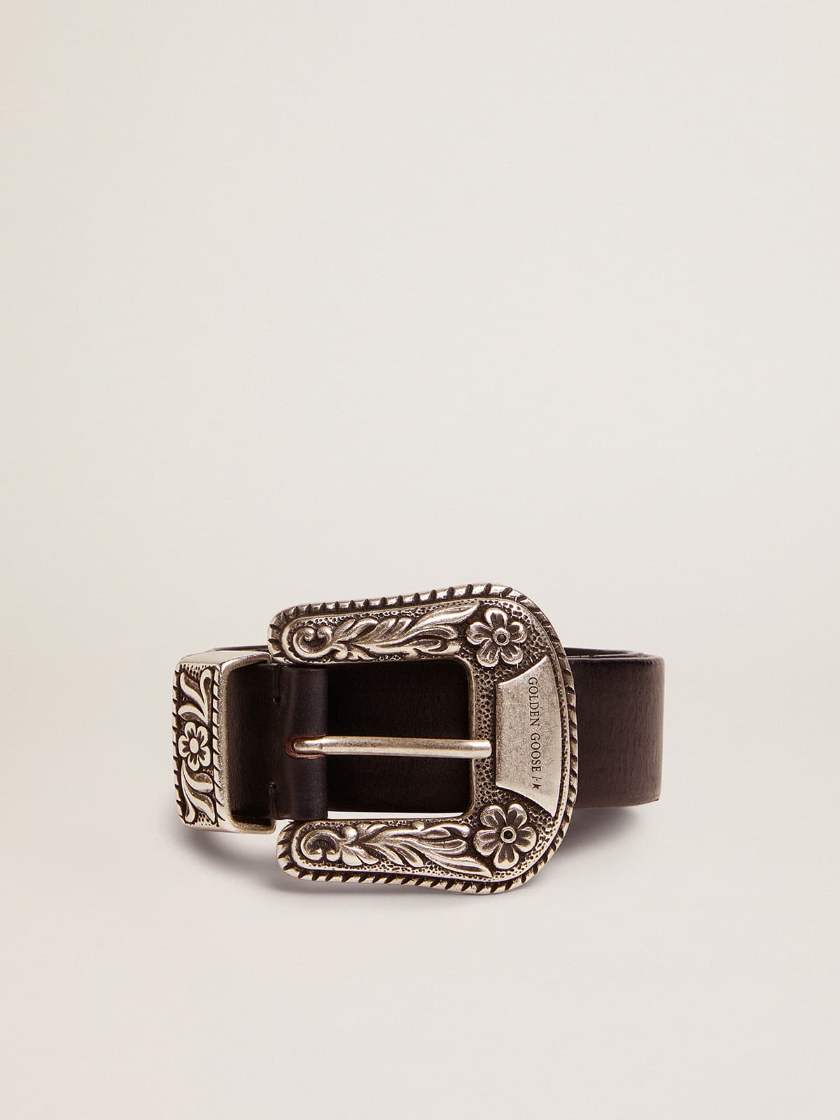 ba0adc23b0efd5a3da6db00e021c964a64c87f85b385c1cc5f688a5a79cf31a9 Women's belt in black leather with silver decorated buckle - Image 1
