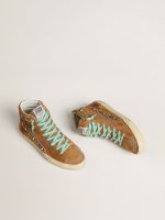 Women's Slide in ocher-colored suede with tobacco-colored leather star - Image 2