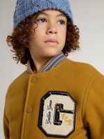 Kids' wool bomber jacket in ochre yellow with patch - Image 5