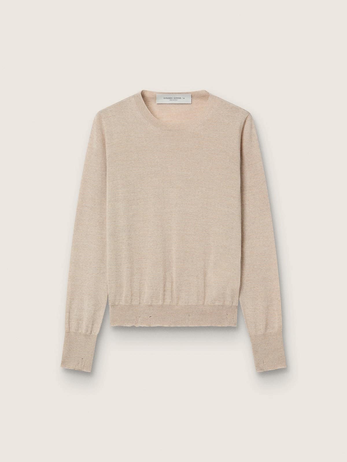 baae783a8cb88ae41672240f5127e753c0d55411ebff51d4cf4132461ab1786e Women's sweater in light brown merino wool - Image 1