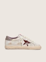 Men's Super-Star in white leather with burgundy laminated leather star