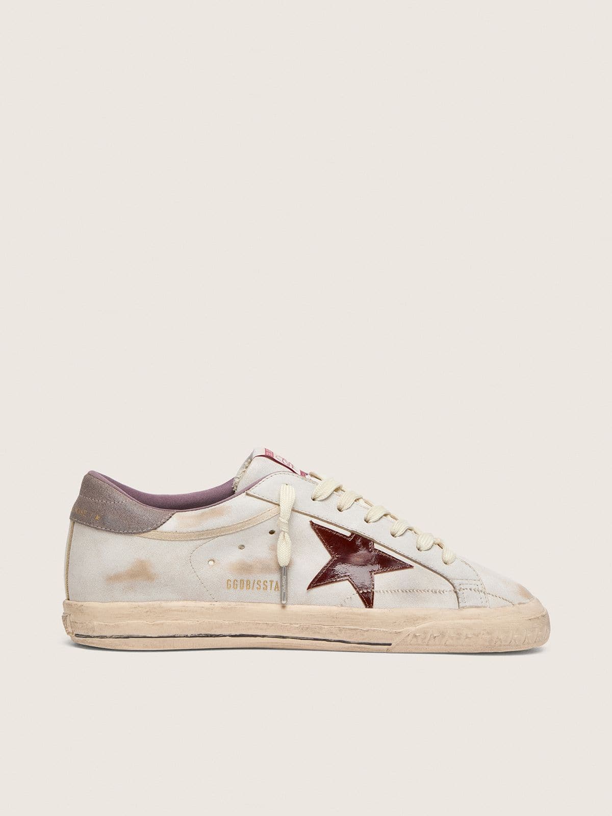 bb04ade662a8da87a532a6474575ca0047b323e17514162c119854a62480e8ac Men's Super-Star in white leather with burgundy laminated leather star - Image 1