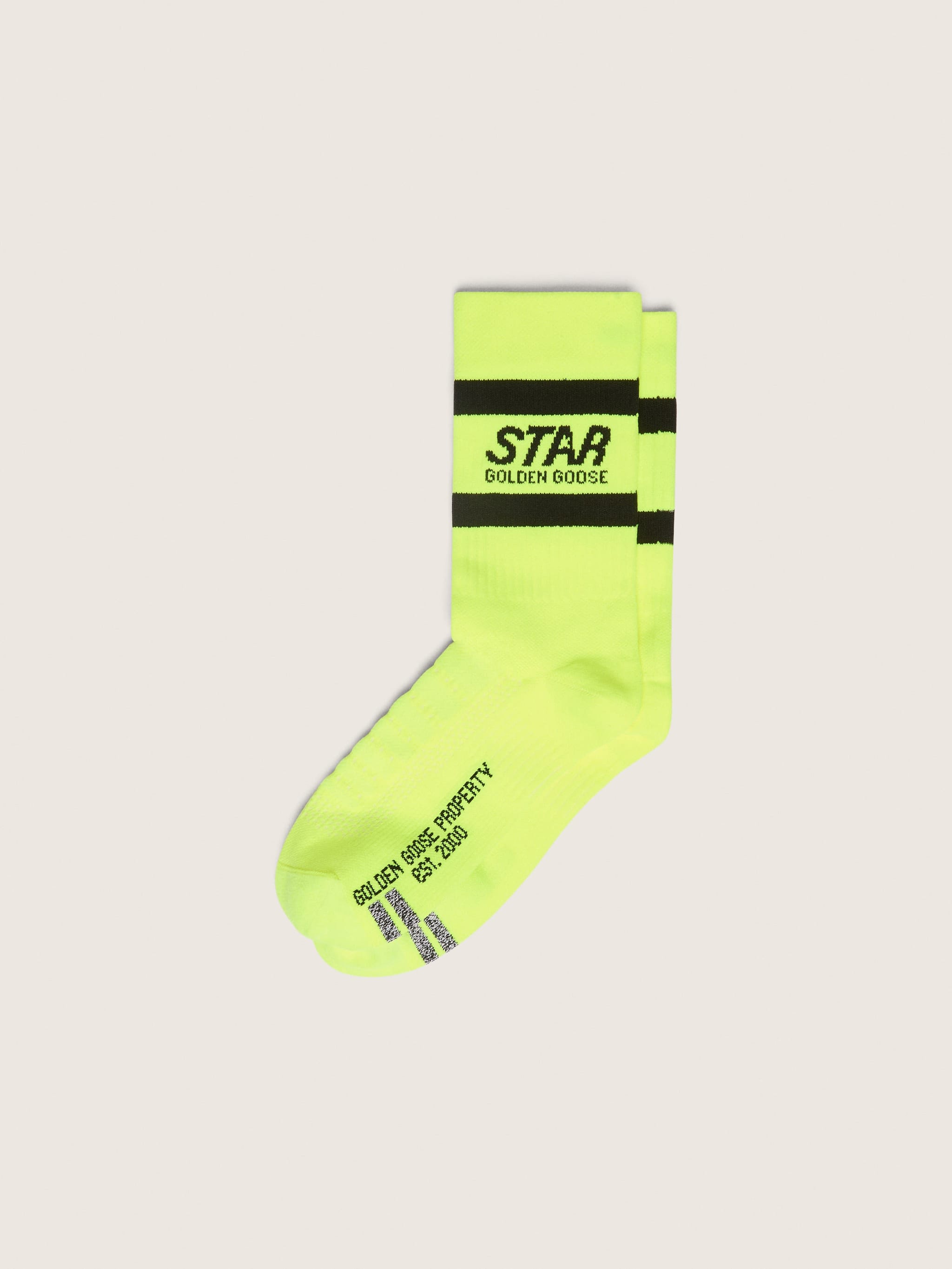bb28c523820882ff5efc8304a9a8bd22409bd537915ca7a10ded152c3a018729 Neon yellow sports socks with black stripes - Image 1