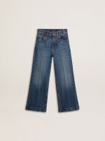Girls' bootcut jeans with a medium wash and embroidery