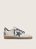 Men's Ball Star in white leather with dark blue leather star and silver laminated leather heel tab