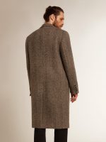 Men's single-breasted wool coat with beige and gray herringbone weave - Image 4