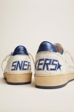 Women's Ball Star in white nappa with bright blue metallic leather star and heel tab - Image 4
