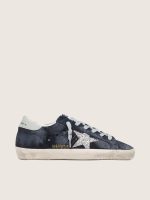 Women's Super-Star in blue suede with silver glitter star and leather heel tab