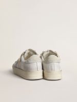 Stardan LTD in white leather with star and heel tab in ice-gray suede - Image 4