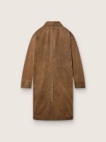 Unisex trench coat in brown waxed twill with leather details - Image 2