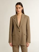 Women's single-breasted blazer in sand-colored herringbone - Image 2