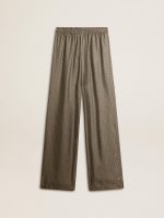 Women's green viscose-blend silk pants with floral pattern - Image 2